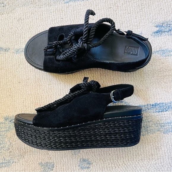 FITFLOP FAYE LACE UP SLINGBACK PLATFORM WEDGE BLACK SIZE 8 EUC - Picture 3 of 10